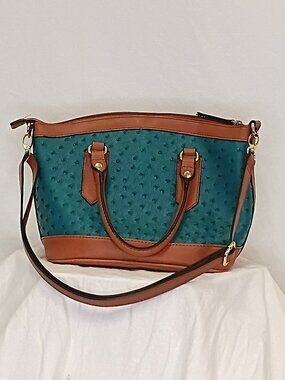 Ostrich Leather Dome Handbag with Shoulder Strap